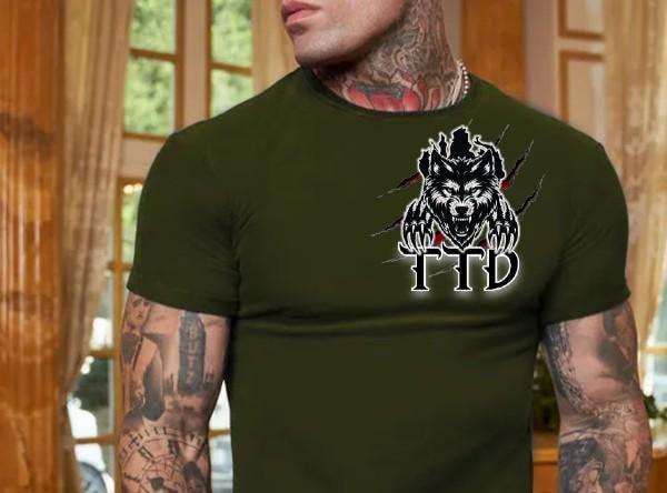 Army Green Casual Men's Short-sleeved Men's Shorts With White TTD Logo