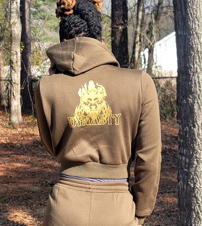 Army Green & Gold Logo Crop Hoodie