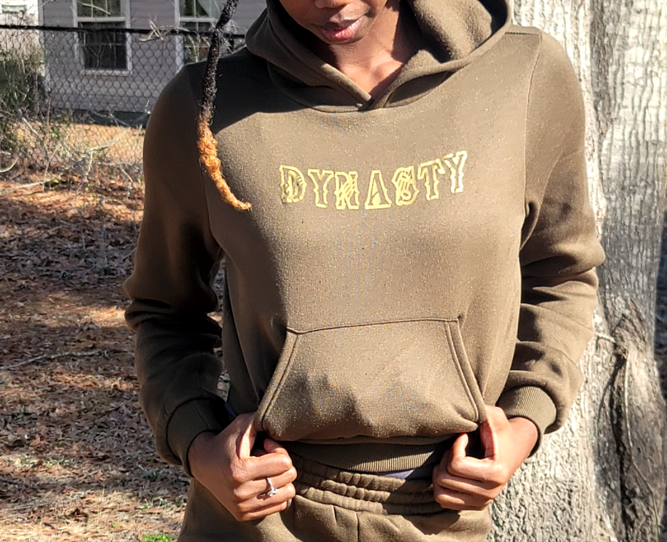 Army Green & Gold Logo Crop Hoodie