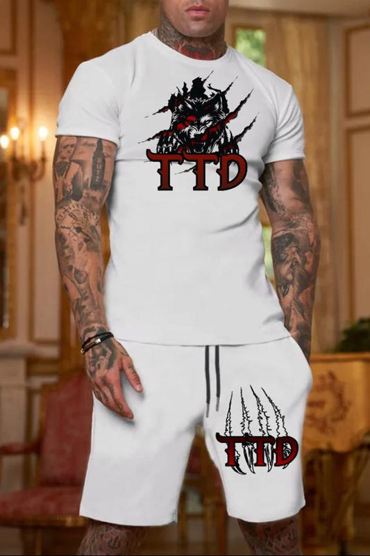 Light Grey Casual Men's Short-sleeved Men's Shorts With TTD Logo